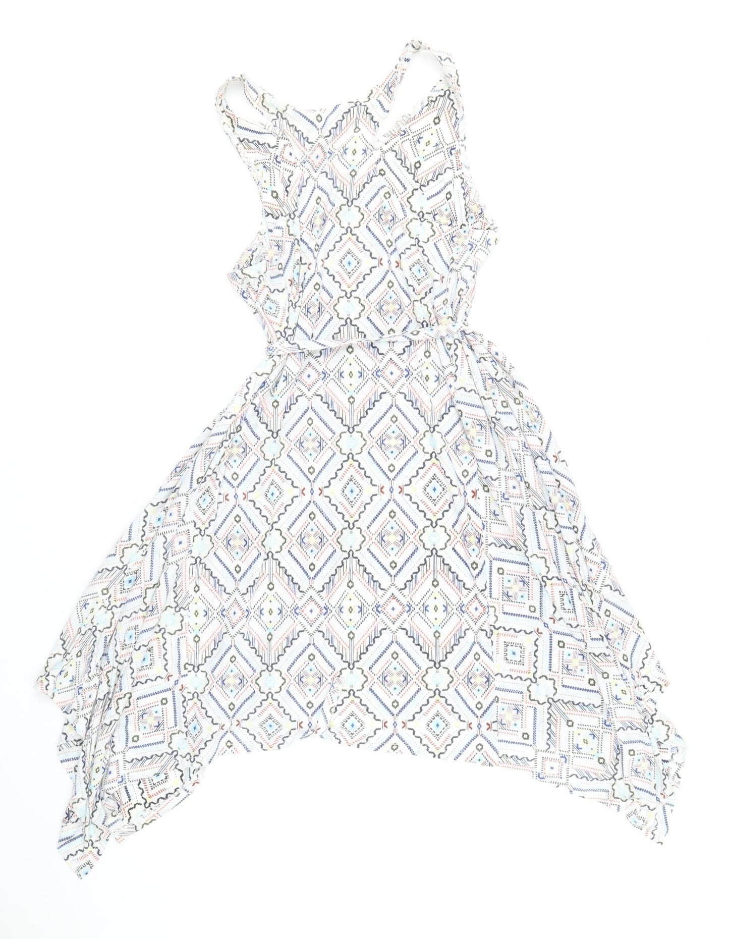 H&M Womens Multicoloured Geometric Polyester Fit & Flare Size M Scoop Neck Pullover