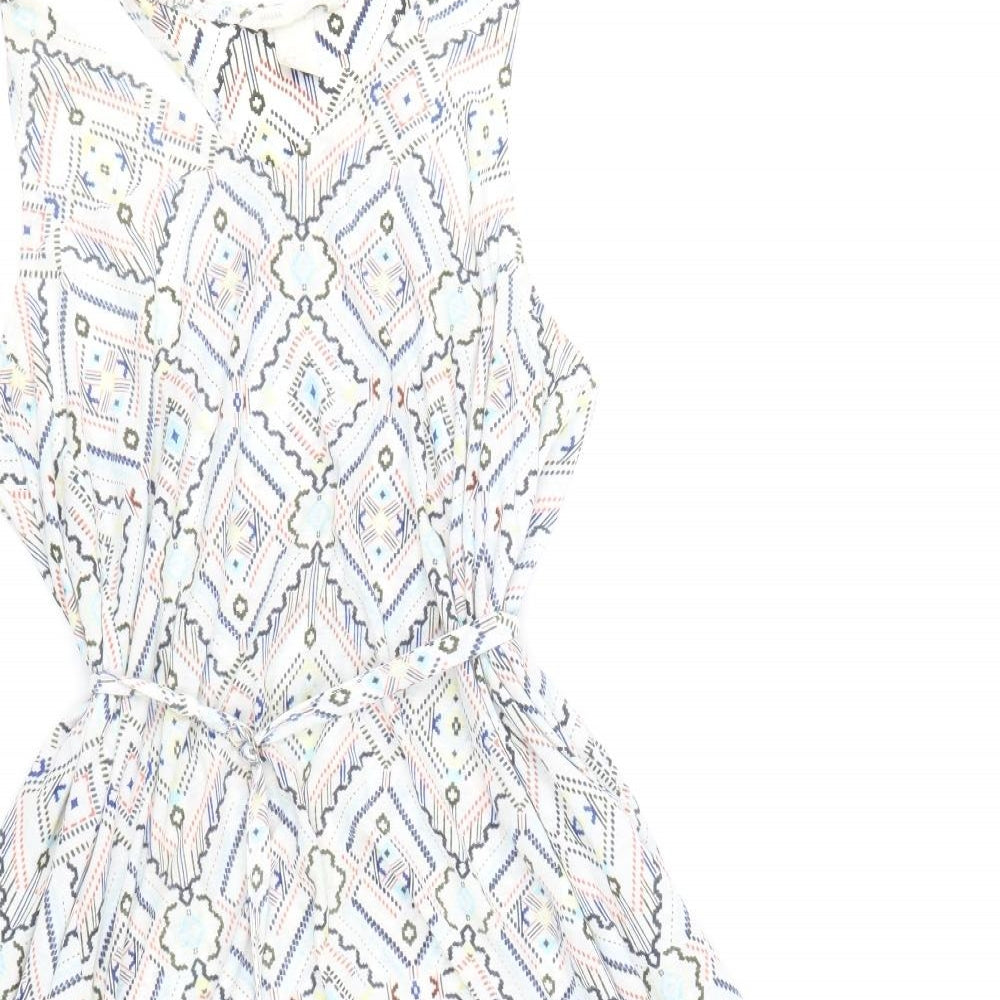 H&M Womens Multicoloured Geometric Polyester Fit & Flare Size M Scoop Neck Pullover