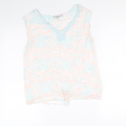 Peacocks Womens Multicoloured Geometric Viscose Basic Blouse Size 12 V-Neck