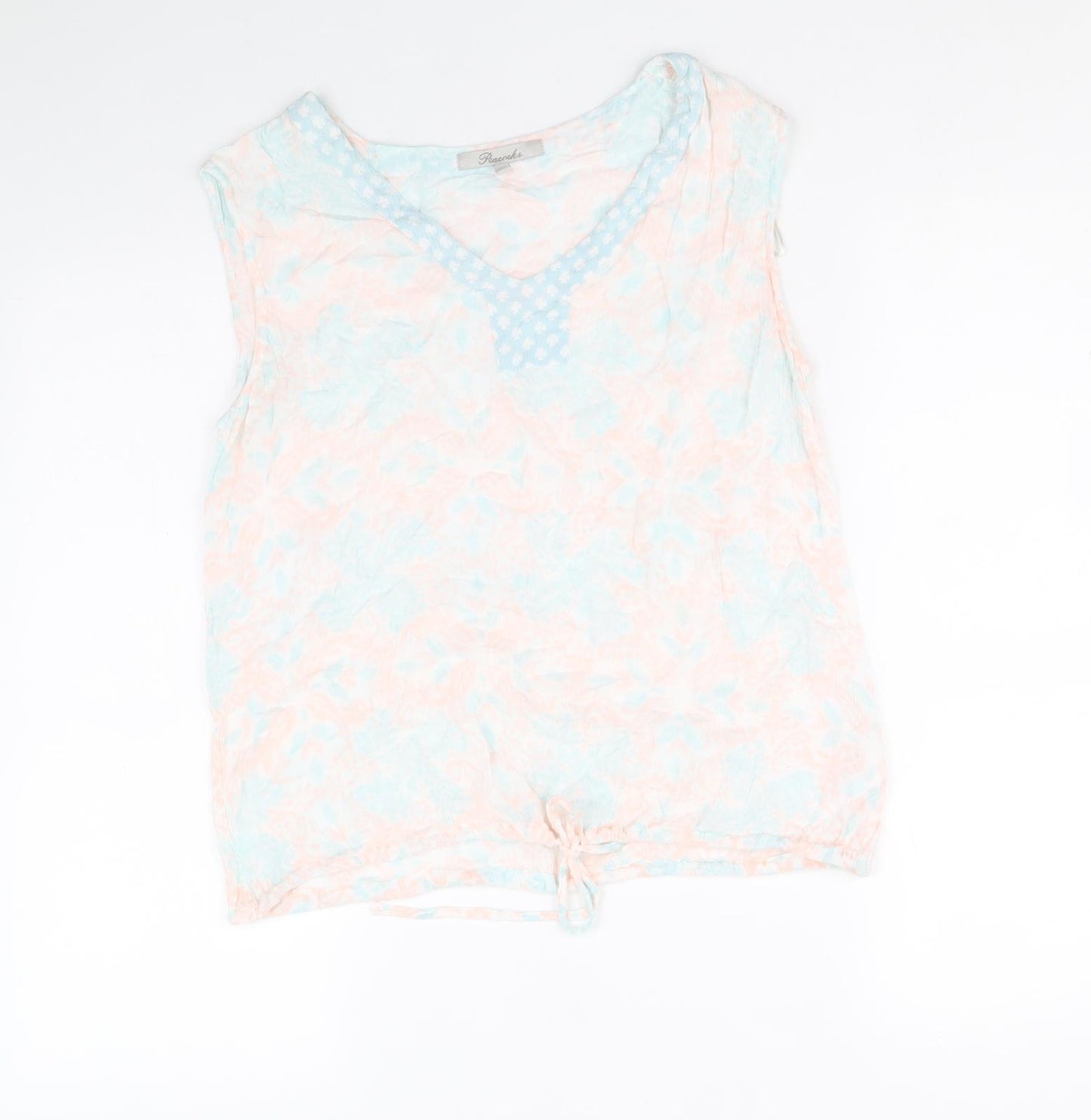Peacocks Womens Multicoloured Geometric Viscose Basic Blouse Size 12 V-Neck