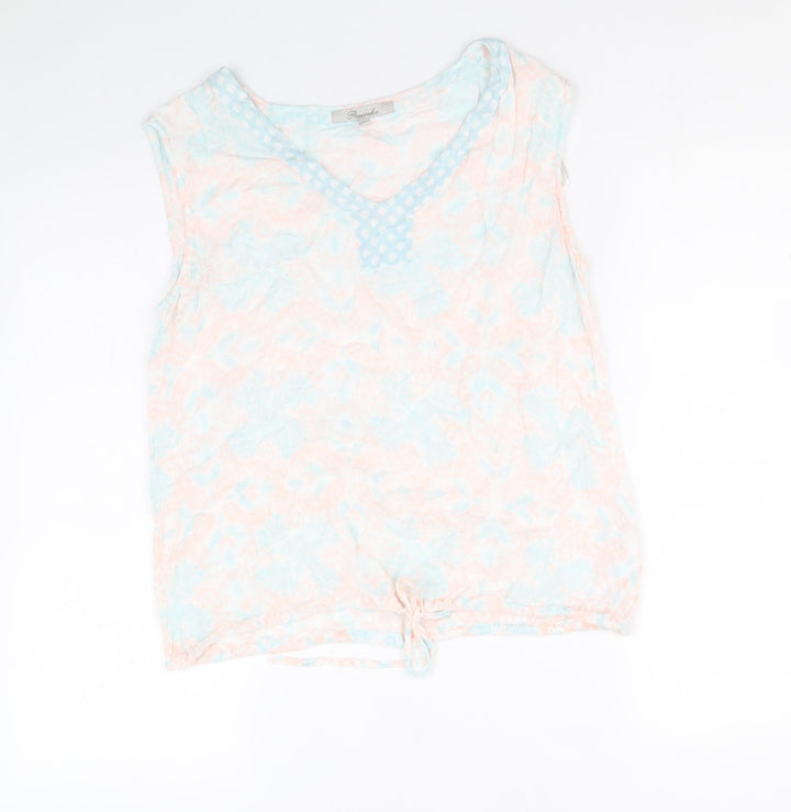 Peacocks Womens Multicoloured Geometric Viscose Basic Blouse Size 12 V-Neck