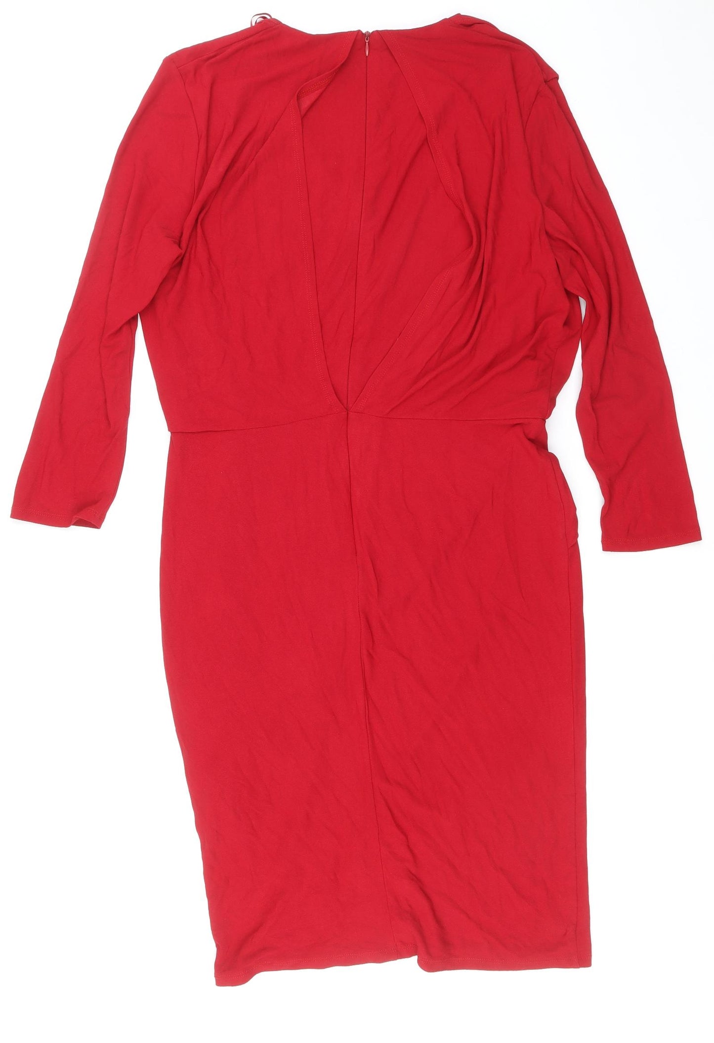 Damsel in a Dress Womens Red Acetate Pencil Dress Size 14 V-Neck Zip