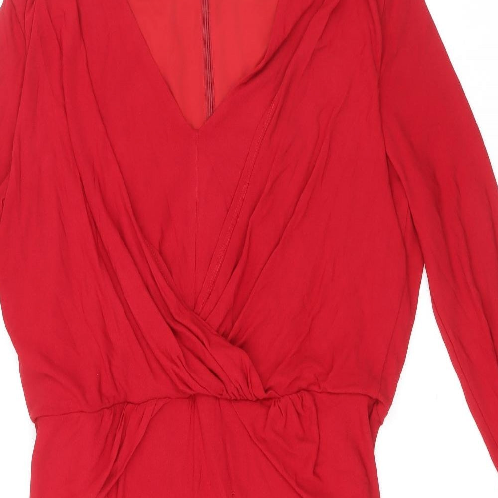 Damsel in a Dress Womens Red Acetate Pencil Dress Size 14 V-Neck Zip
