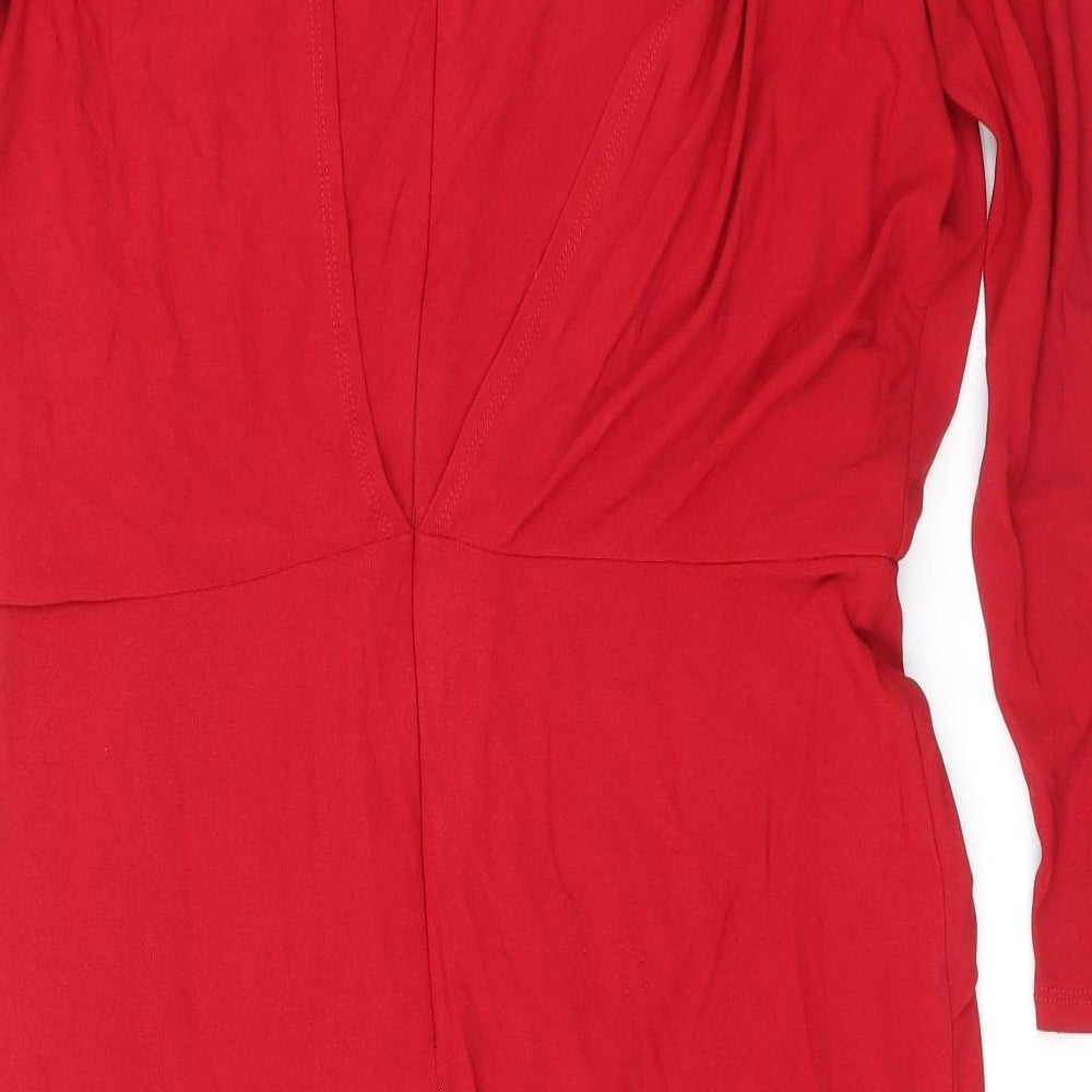 Damsel in a Dress Womens Red Acetate Pencil Dress Size 14 V-Neck Zip