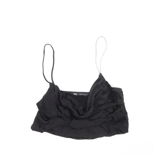 Zara Womens Black Viscose Cropped Tank Size S Cowl Neck