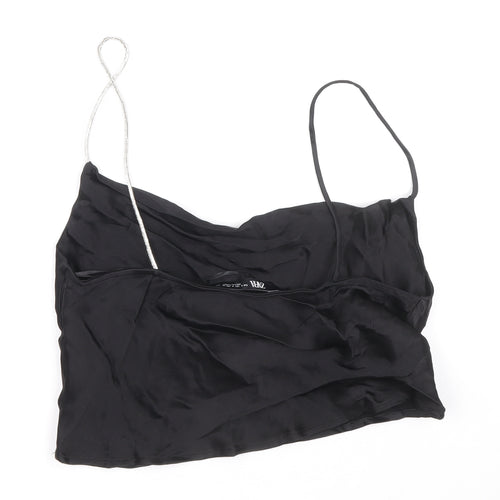 Zara Womens Black Viscose Cropped Tank Size S Cowl Neck