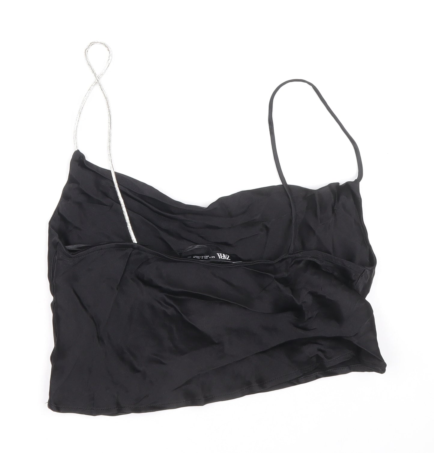 Zara Womens Black Viscose Cropped Tank Size S Cowl Neck