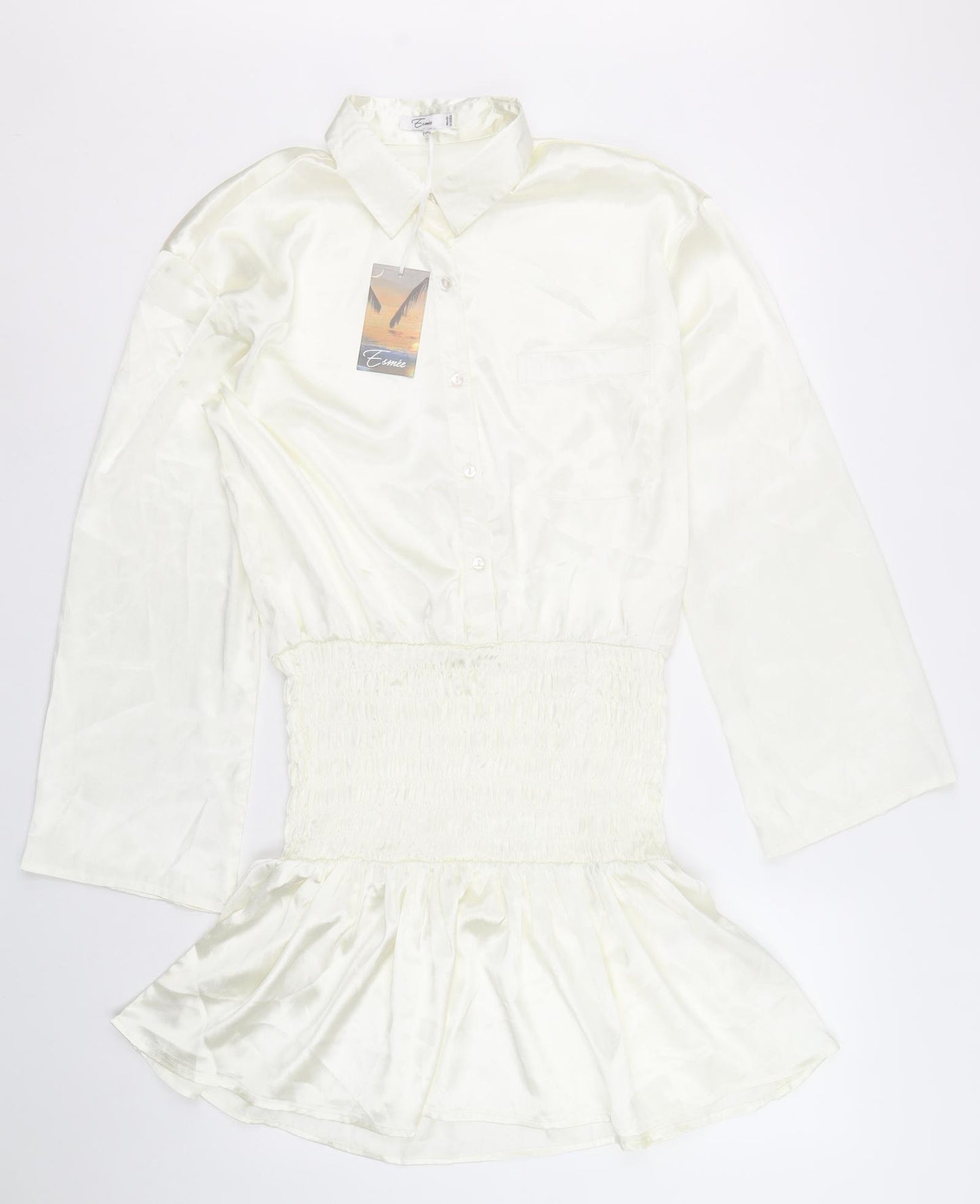 Esme Womens White Polyester Shirt Dress Size 10 Collared Button