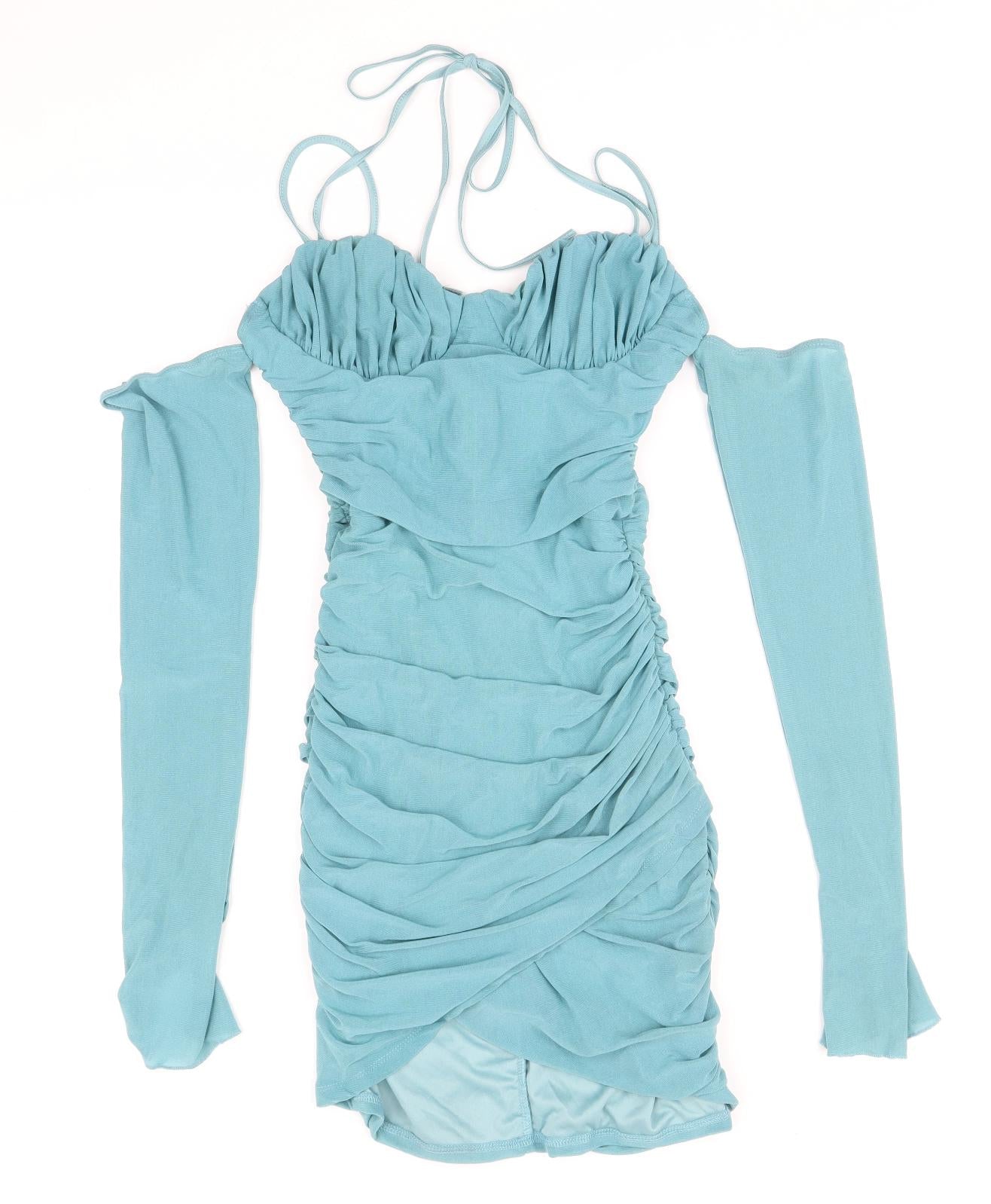 SheIn Womens Blue Polyamide Mini Size 6 Off the Shoulder Zip