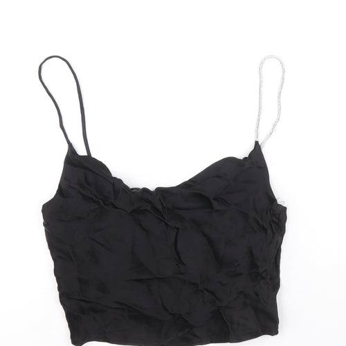 Zara Womens Black Viscose Cropped Tank Size S Round Neck