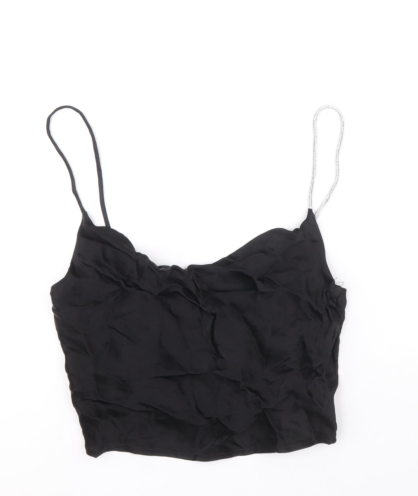 Zara Womens Black Viscose Cropped Tank Size S Round Neck