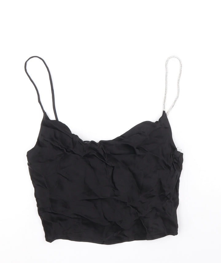 Zara Womens Black Viscose Cropped Tank Size S Round Neck