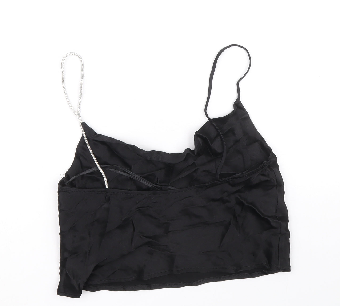 Zara Womens Black Viscose Cropped Tank Size S Round Neck