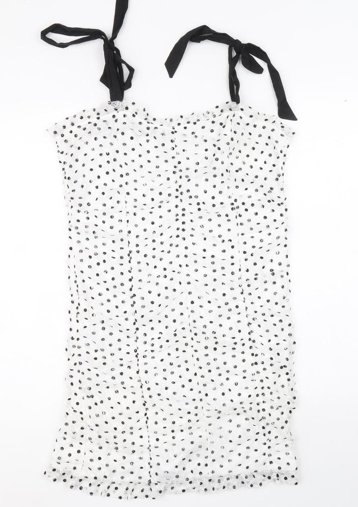 Topshop Womens White Polka Dot Nylon Mini Size 14 Sweetheart Tie