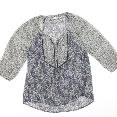 Marks and Spencer Womens Multicoloured Geometric Polyester Basic Blouse Size 10 V-Neck