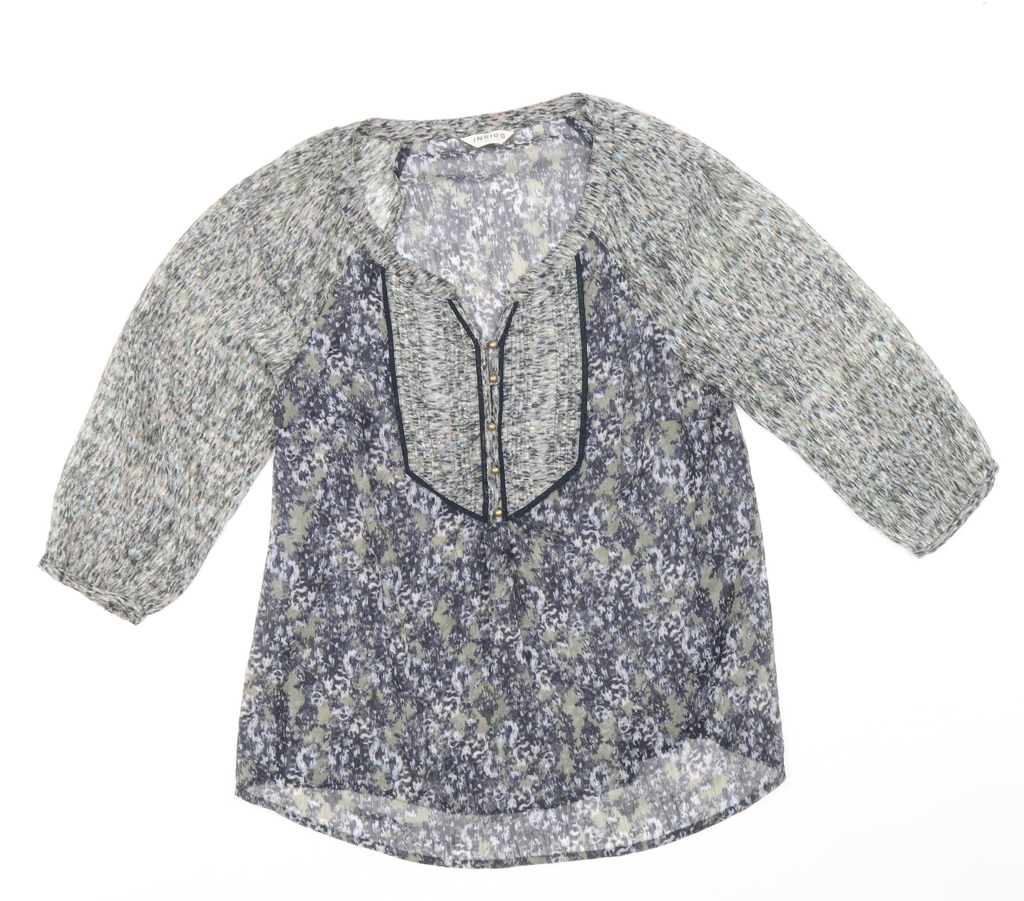 Marks and Spencer Womens Multicoloured Geometric Polyester Basic Blouse Size 10 V-Neck