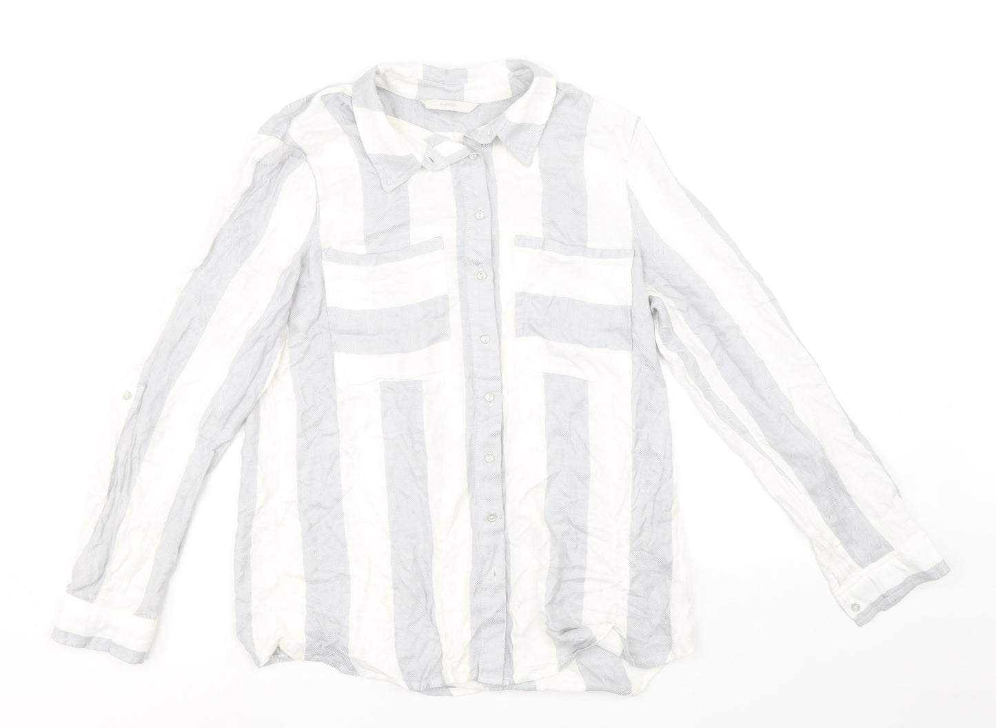 George Womens Blue Striped Viscose Basic Button-Up Size 10 Collared