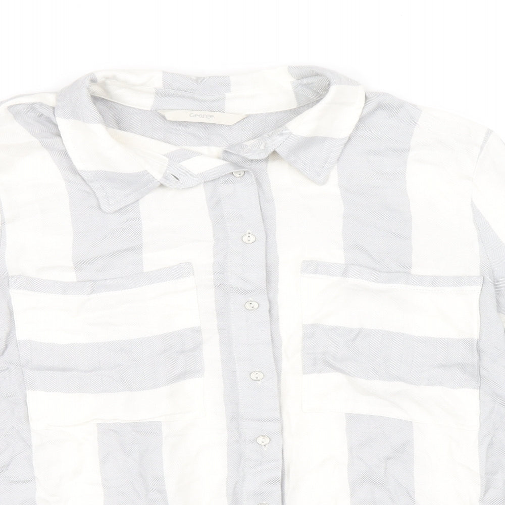 George Womens Blue Striped Viscose Basic Button-Up Size 10 Collared
