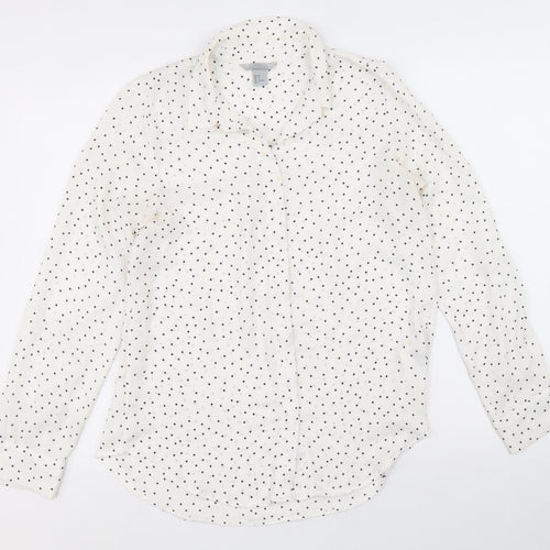 H&M Womens White Polka Dot Polyester Basic Button-Up Size 6 Collared