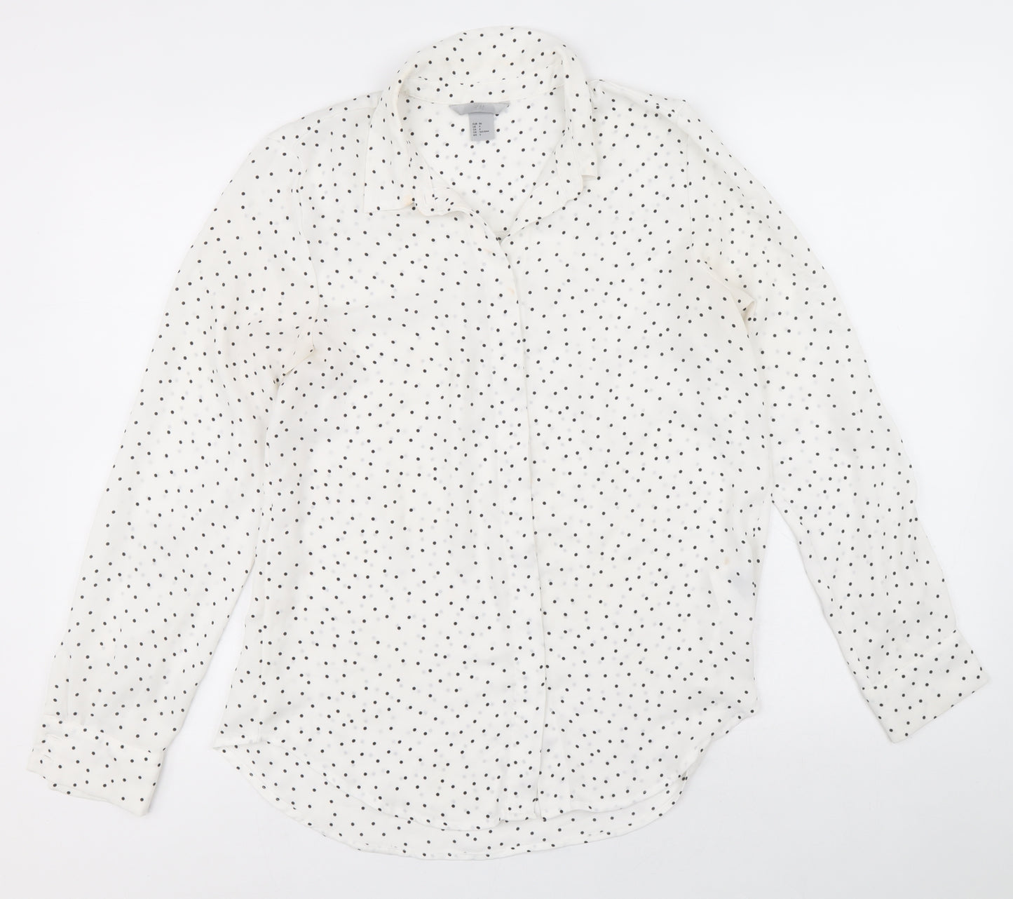 H&M Womens White Polka Dot Polyester Basic Button-Up Size 6 Collared