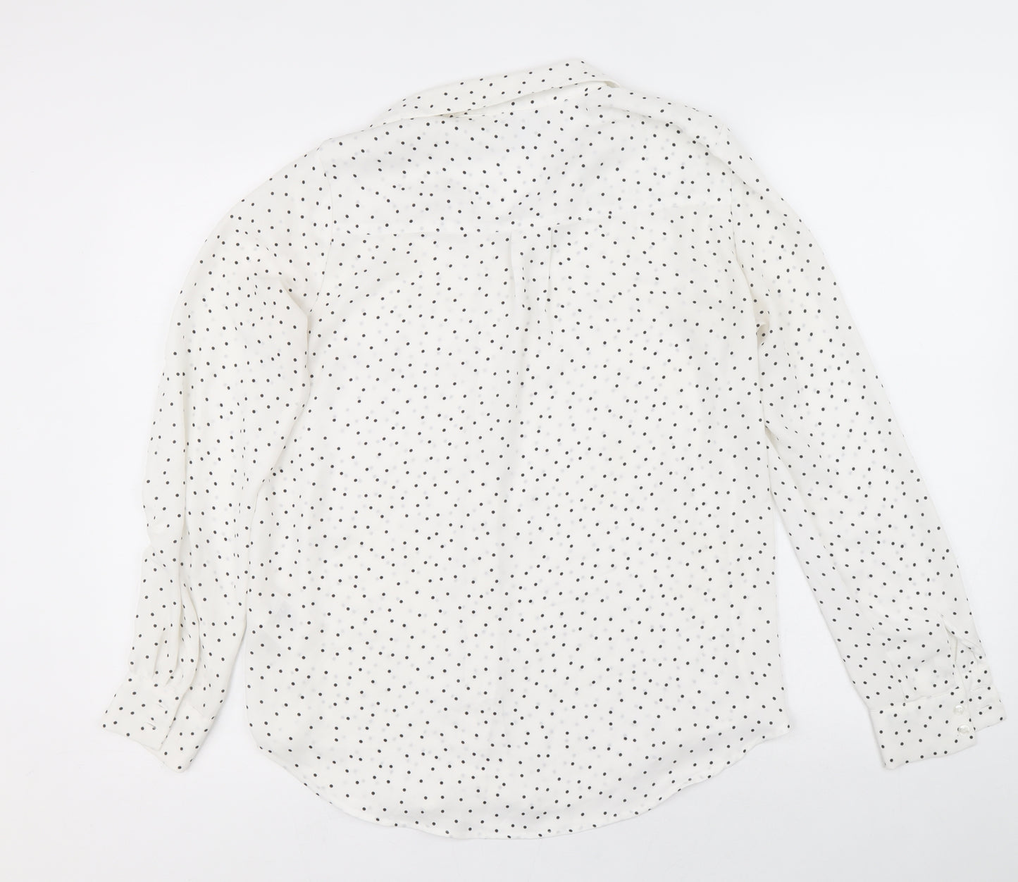 H&M Womens White Polka Dot Polyester Basic Button-Up Size 6 Collared