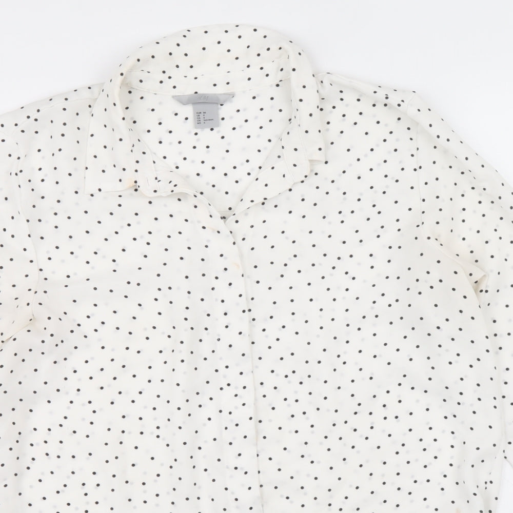 H&M Womens White Polka Dot Polyester Basic Button-Up Size 6 Collared