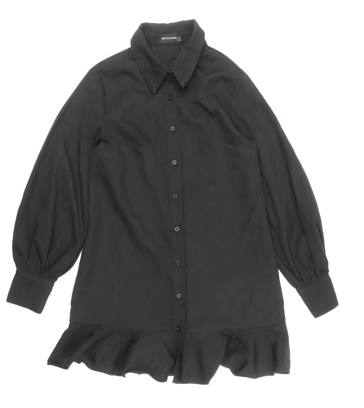 PRETTYLITTLETHING Womens Black Polyester Shirt Dress Size 8 Collared Buckle