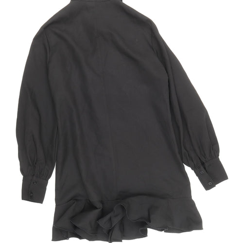 PRETTYLITTLETHING Womens Black Polyester Shirt Dress Size 8 Collared Buckle
