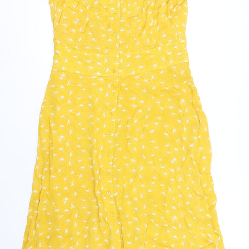 Whistles Womens Yellow Floral Viscose A-Line Size 16 Round Neck Button