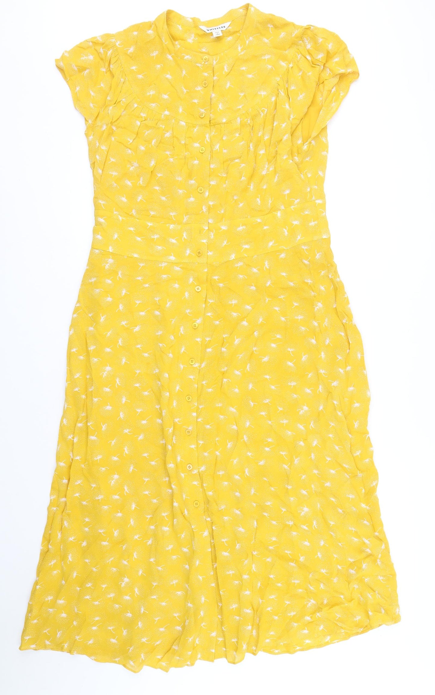 Whistles Womens Yellow Floral Viscose A-Line Size 16 Round Neck Button