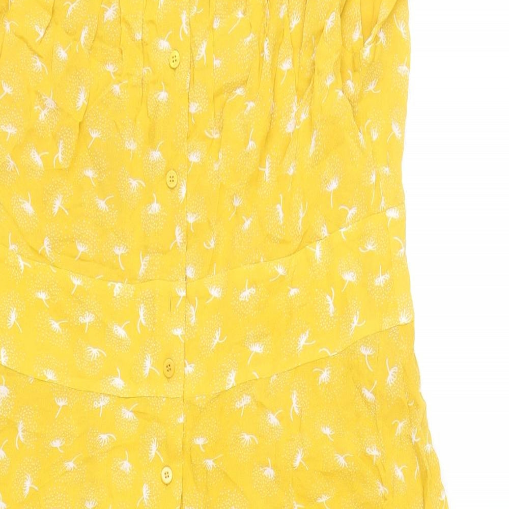 Whistles Womens Yellow Floral Viscose A-Line Size 16 Round Neck Button