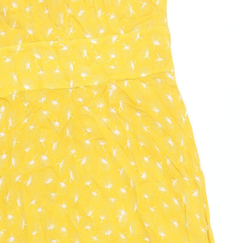 Whistles Womens Yellow Floral Viscose A-Line Size 16 Round Neck Button