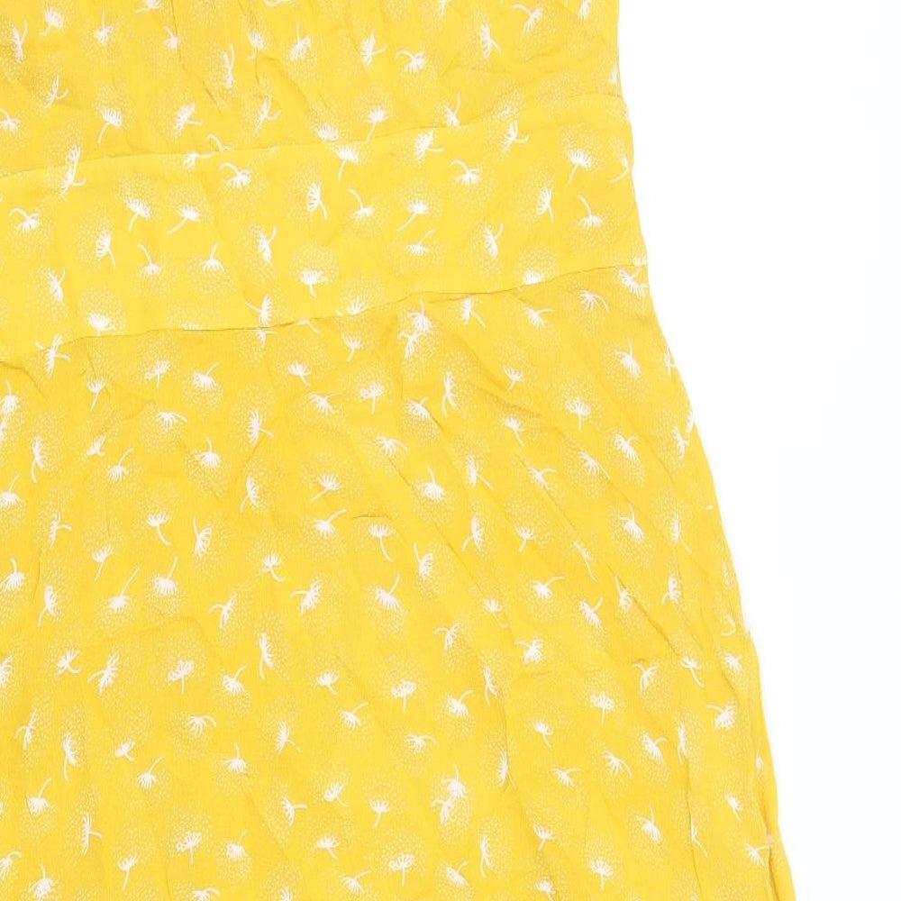 Whistles Womens Yellow Floral Viscose A-Line Size 16 Round Neck Button