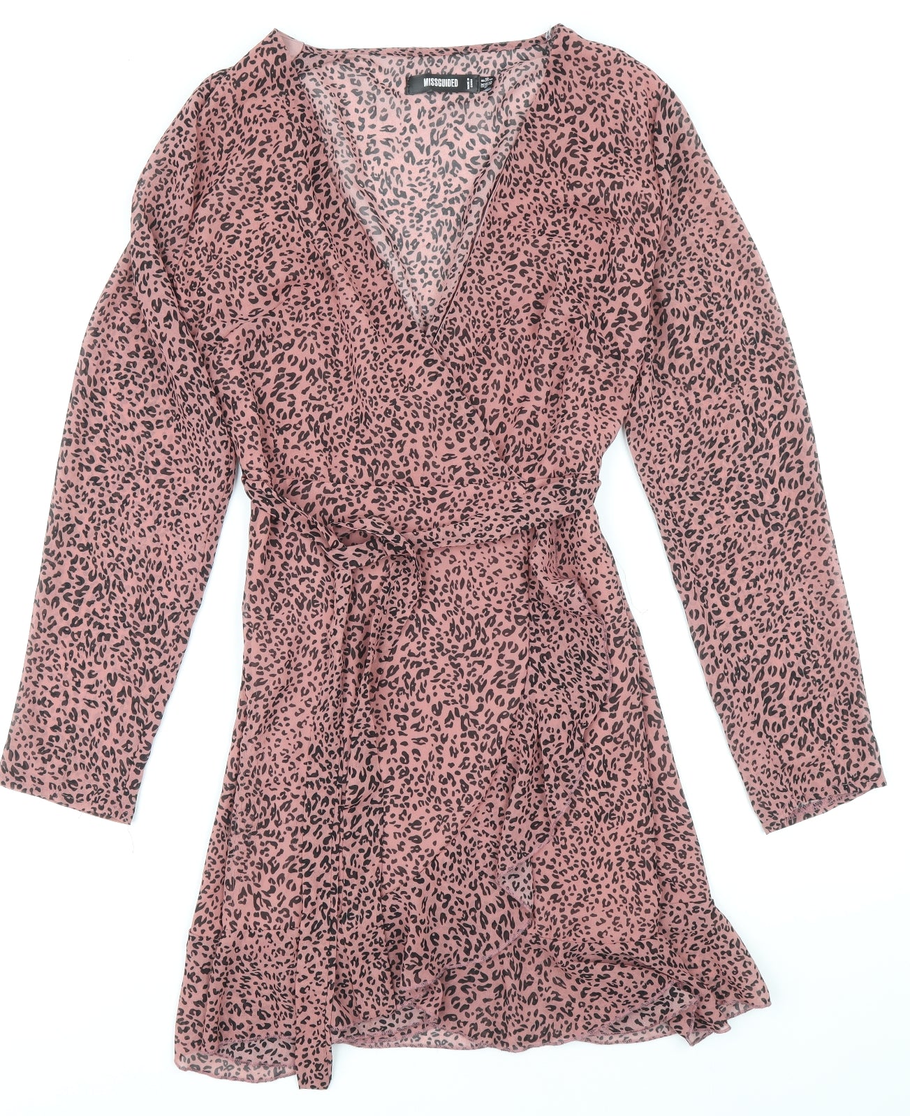 Missguided Womens Pink Animal Print Polyester Fit & Flare Size 8 V-Neck Zip
