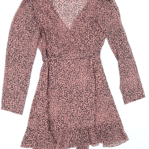 Missguided Womens Pink Animal Print Polyester Fit & Flare Size 8 V-Neck Zip