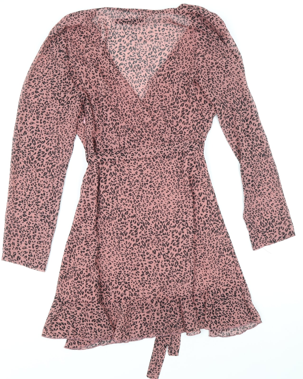 Missguided Womens Pink Animal Print Polyester Fit & Flare Size 8 V-Neck Zip