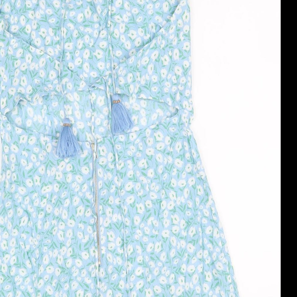 Skylar + Madison Womens Blue Floral Polyester Mini Size M Halter Zip