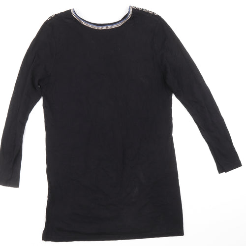 Jim Thompson Womens Black Lyocell Tunic Blouse Size M V-Neck - Embellished Neckline