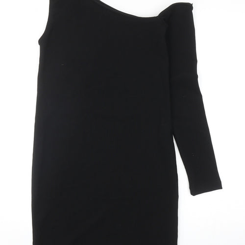 Stradivarius Womens Black Polyester Bodycon Size M One Shoulder Pullover