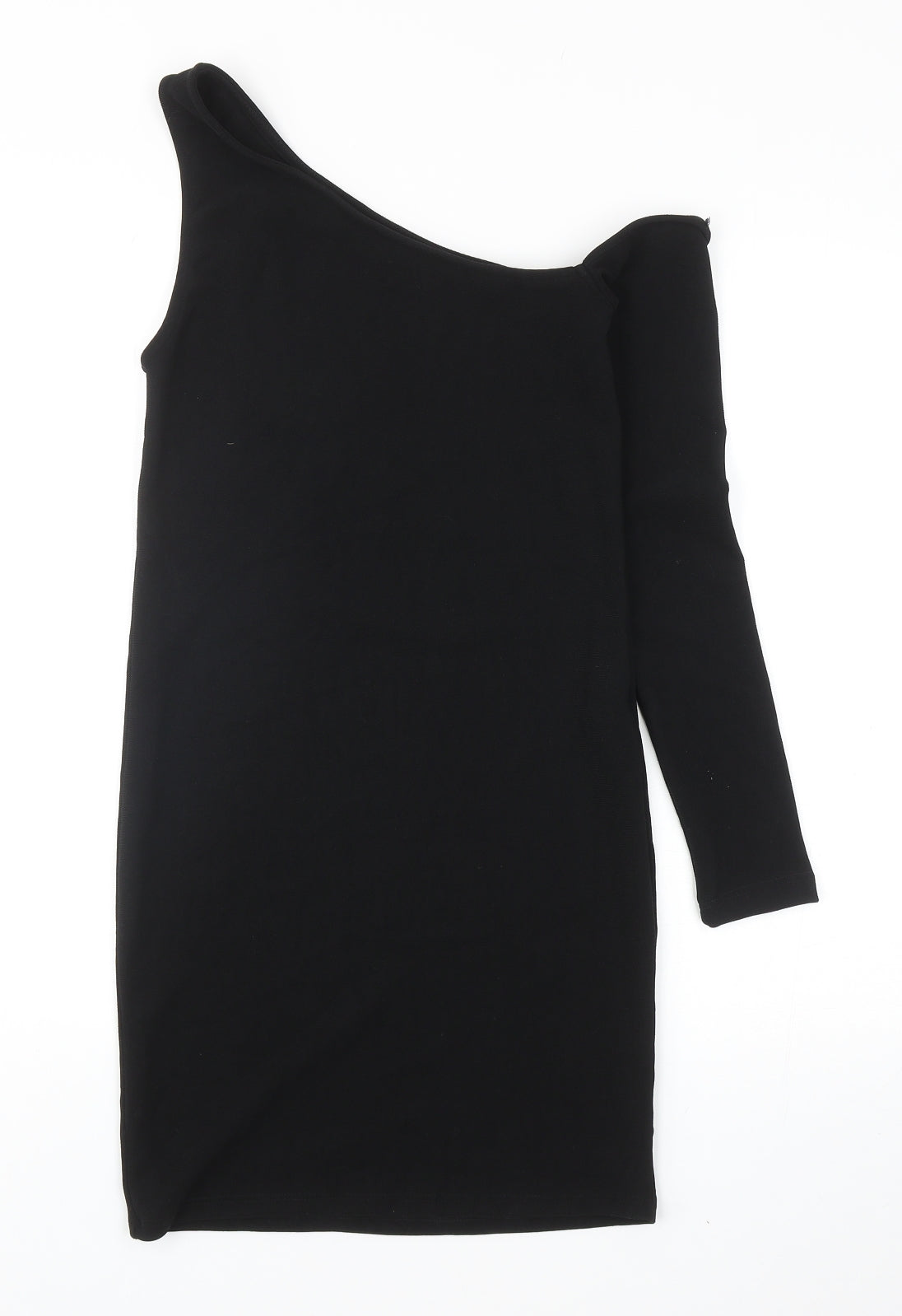 Stradivarius Womens Black Polyester Bodycon Size M One Shoulder Pullover