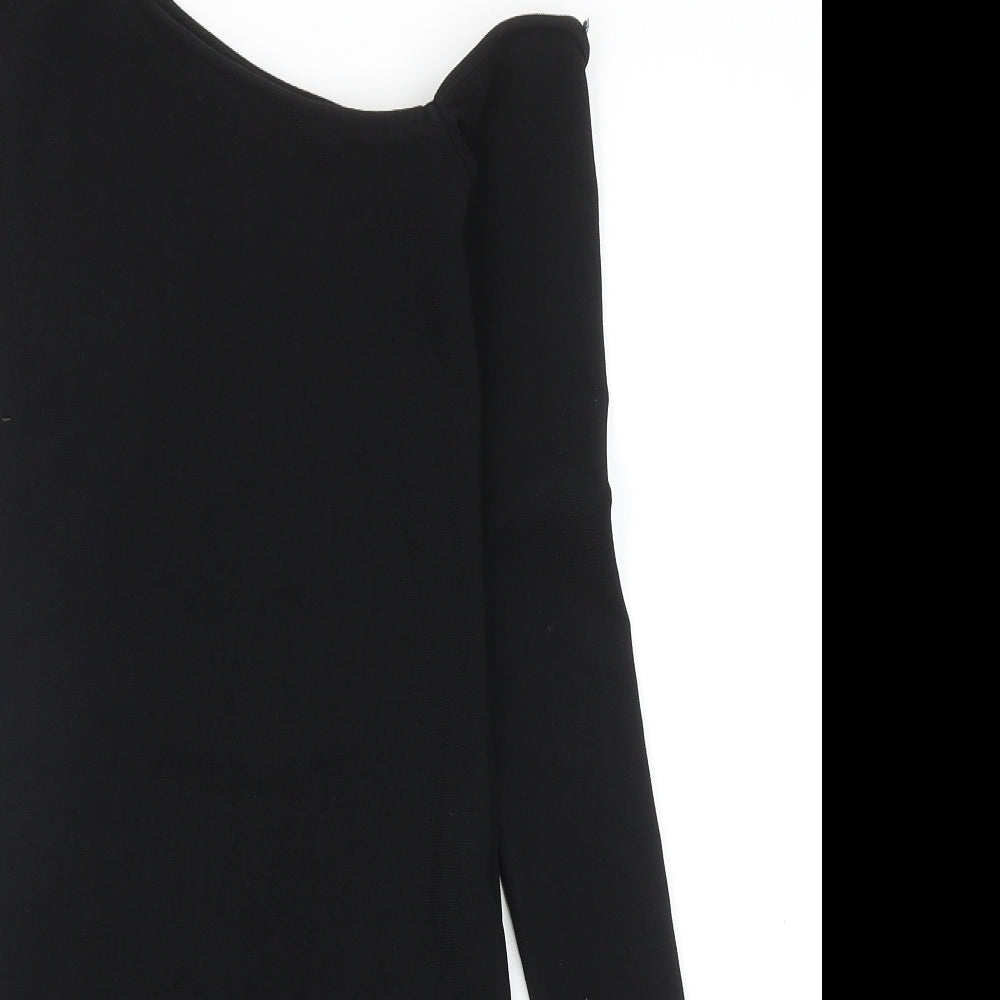Stradivarius Womens Black Polyester Bodycon Size M One Shoulder Pullover