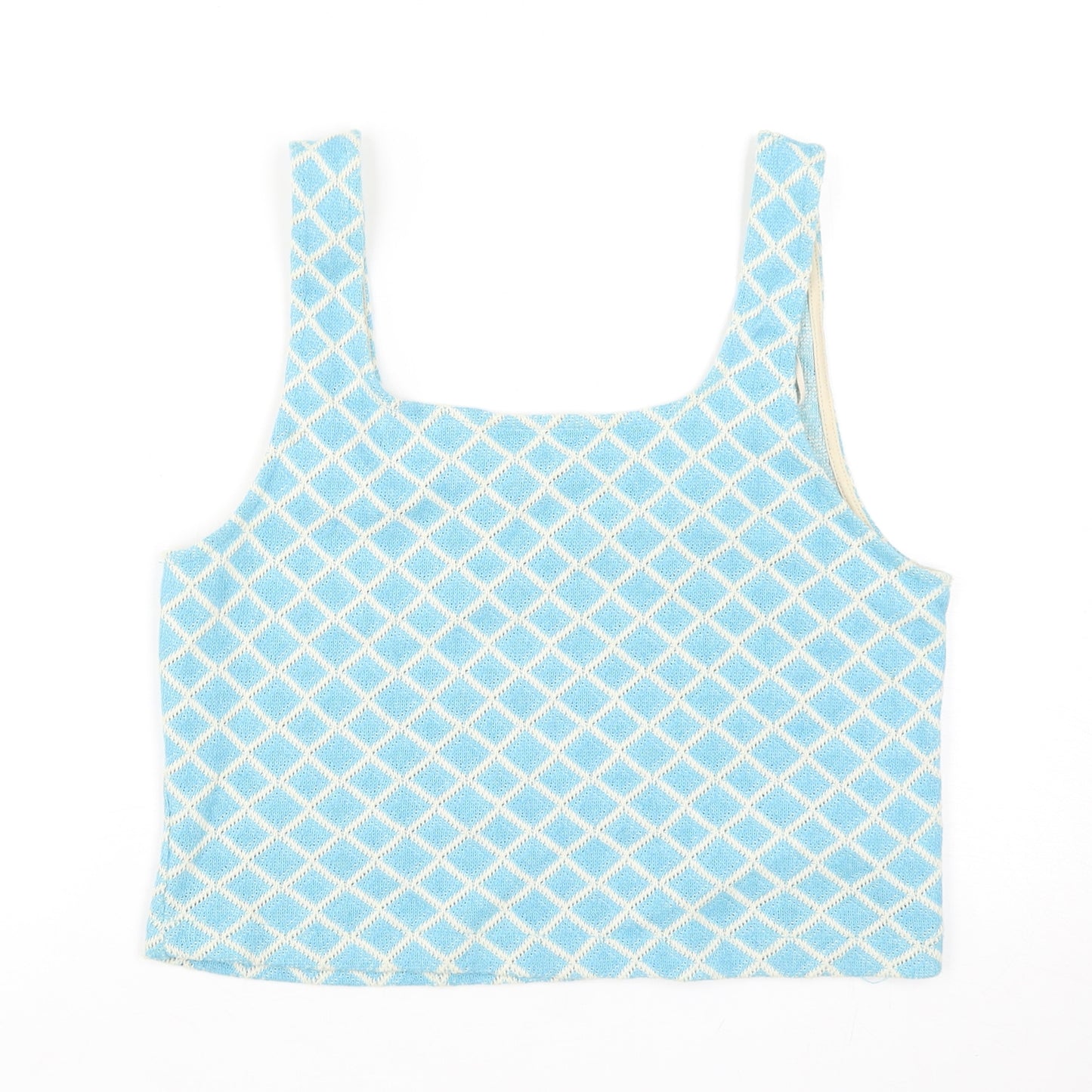 Zara Womens Blue Geometric Cotton Basic Tank Size M Square Neck