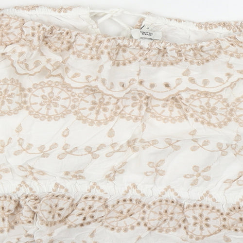 River Island Womens White Geometric Cotton Cropped Blouse Size 8 Off the Shoulder