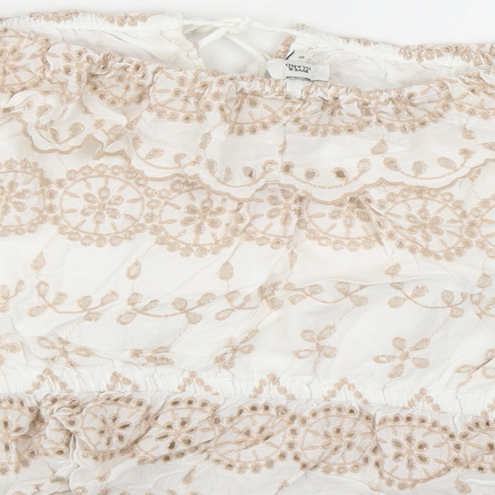 River Island Womens White Geometric Cotton Cropped Blouse Size 8 Off the Shoulder