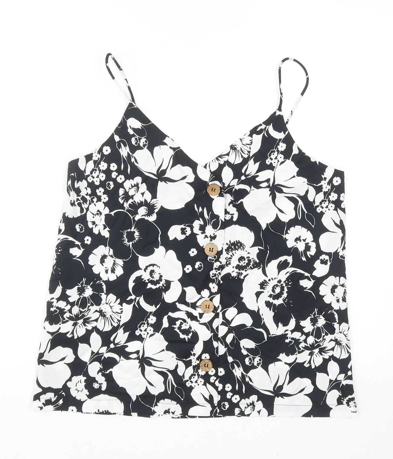 Mango Womens Black Floral Polyester Camisole Blouse Size S V-Neck