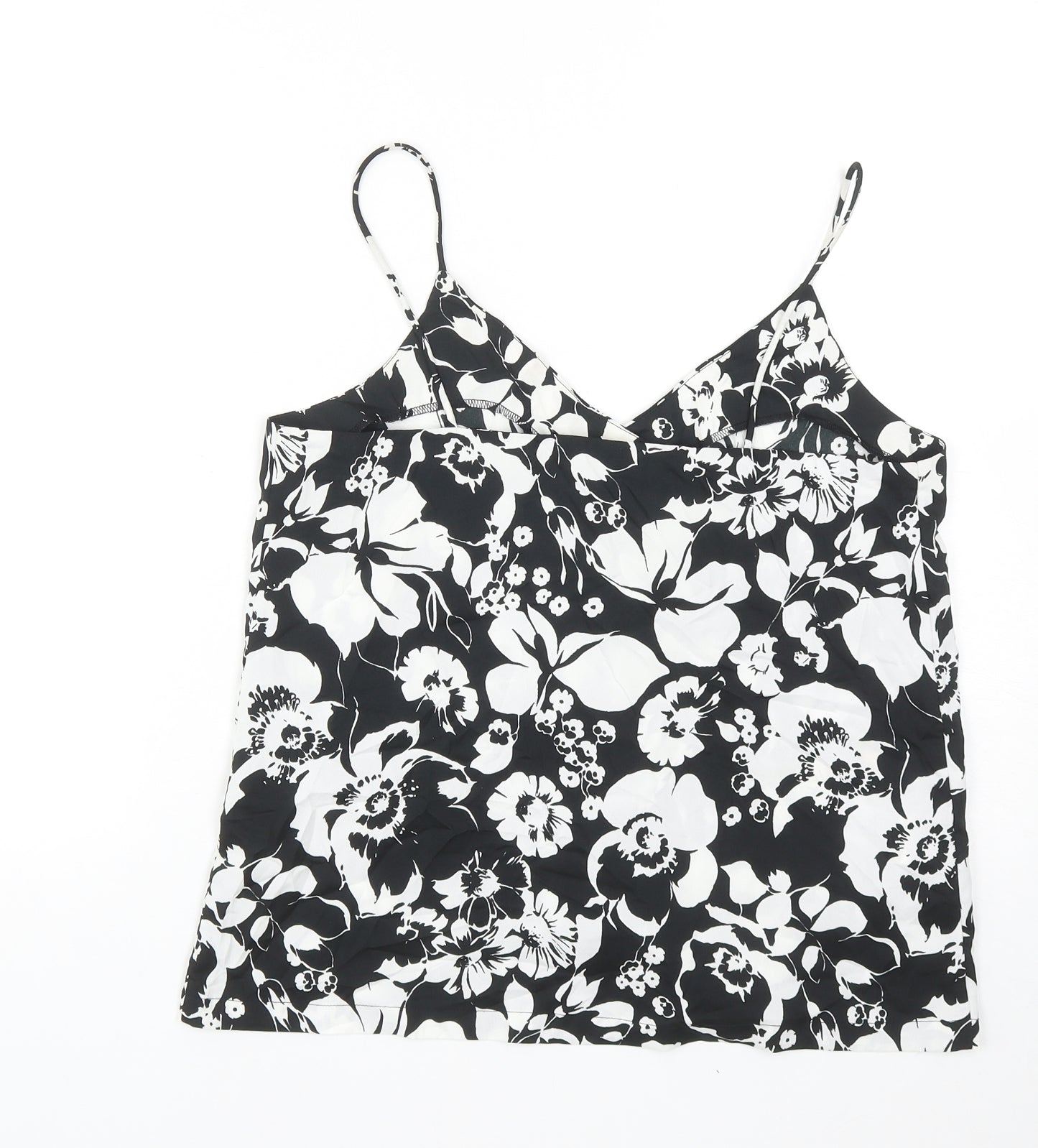 Mango Womens Black Floral Polyester Camisole Blouse Size S V-Neck