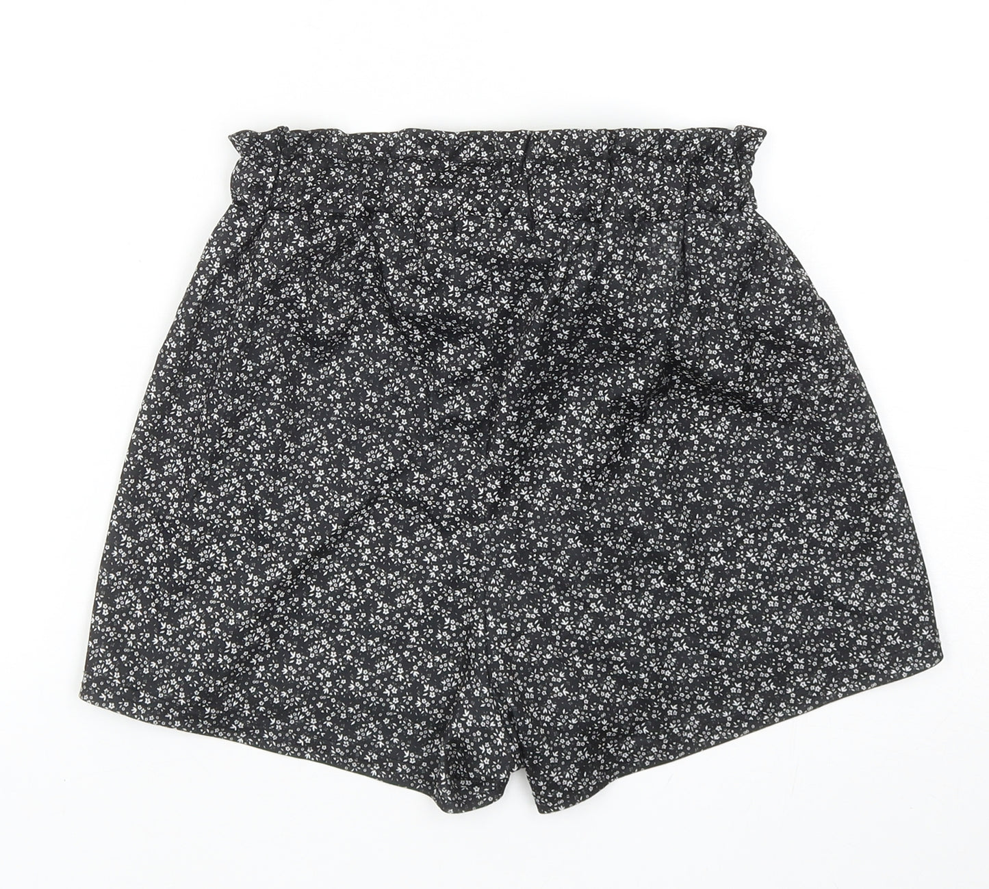 PRETTYLITTLETHING Womens Black Floral Polyester Culotte Shorts Size 6 Regular Tie