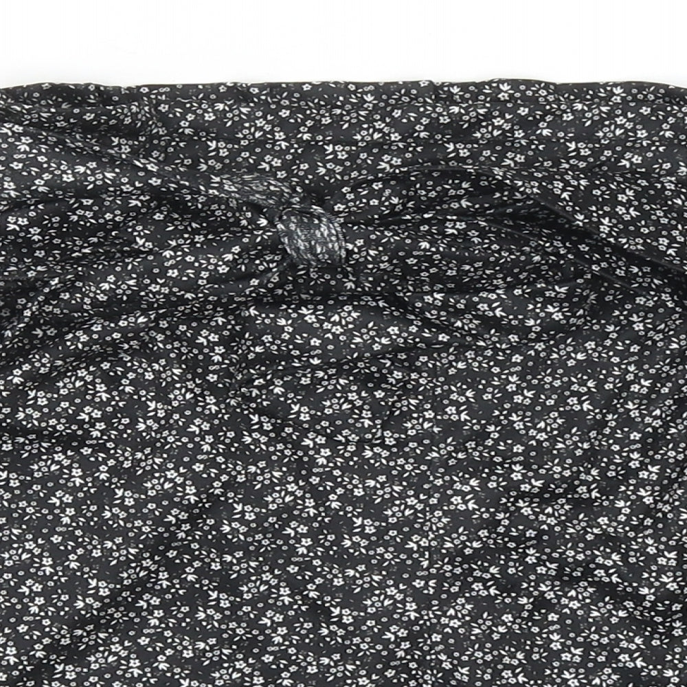 PRETTYLITTLETHING Womens Black Floral Polyester Culotte Shorts Size 6 Regular Tie