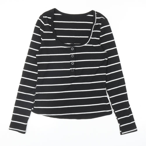 SheIn Womens Black Striped Polyester Basic T-Shirt Size S Scoop Neck