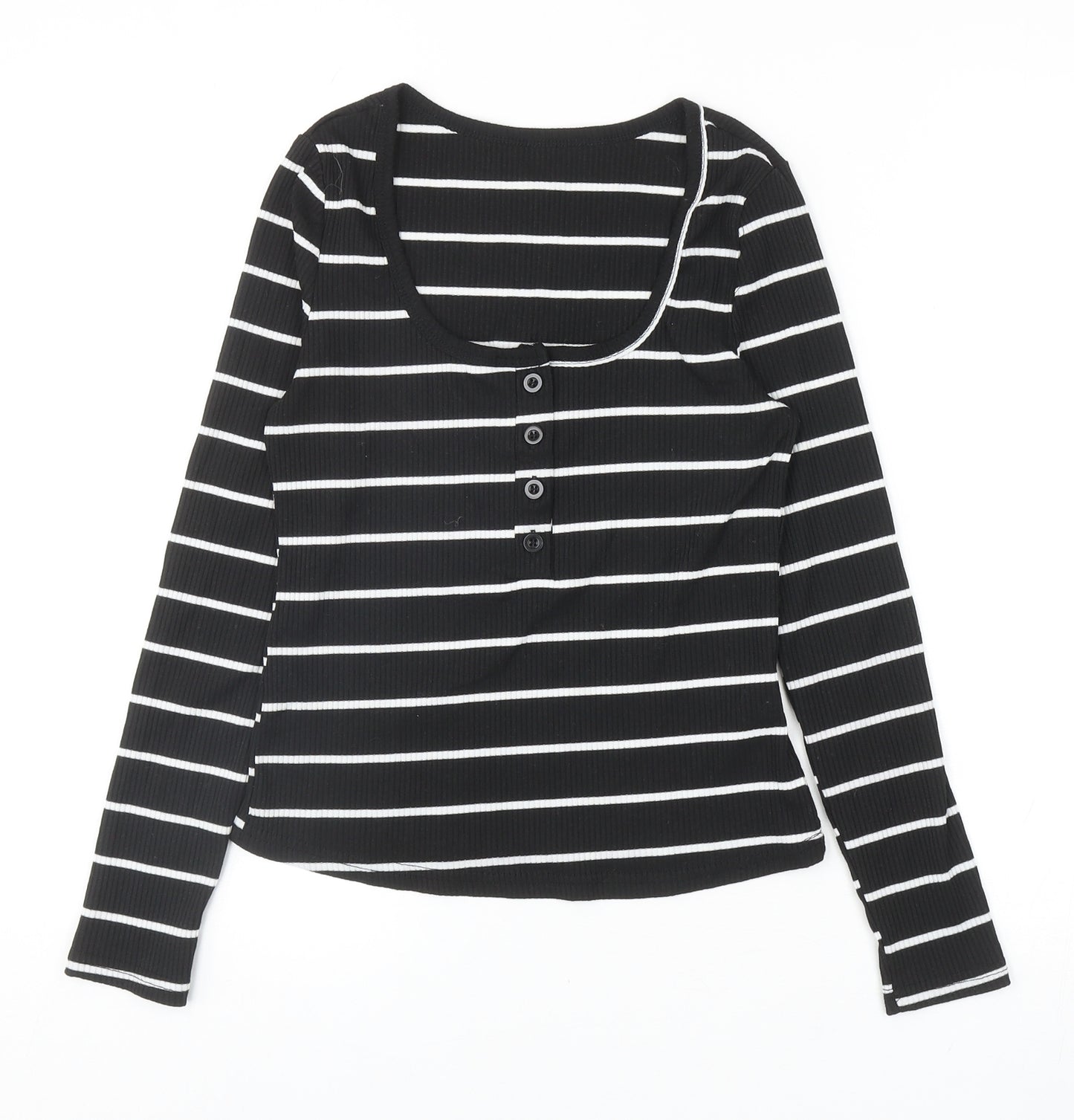 SheIn Womens Black Striped Polyester Basic T-Shirt Size S Scoop Neck